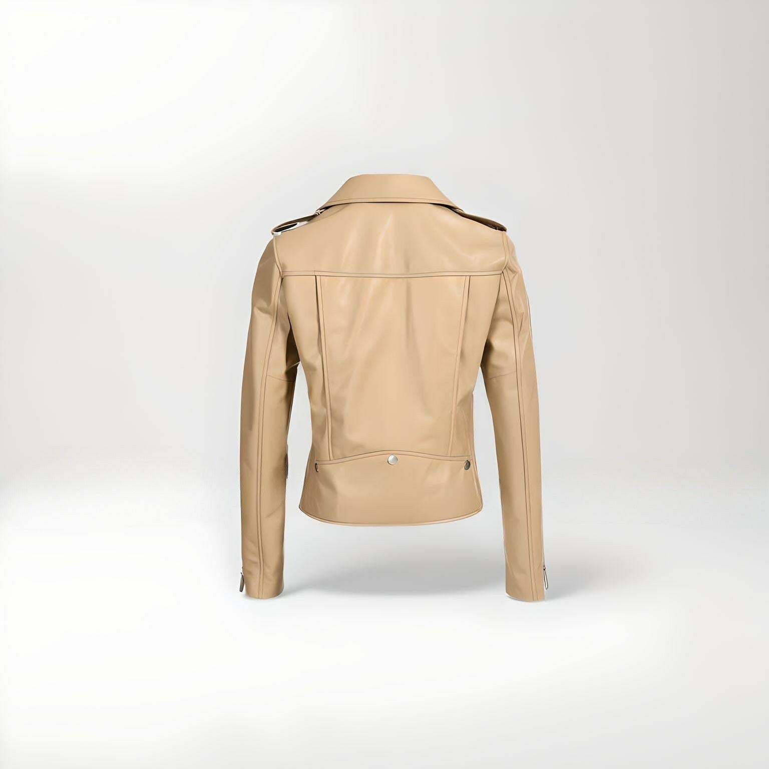 womens beige bikers jacket with zip and pocket