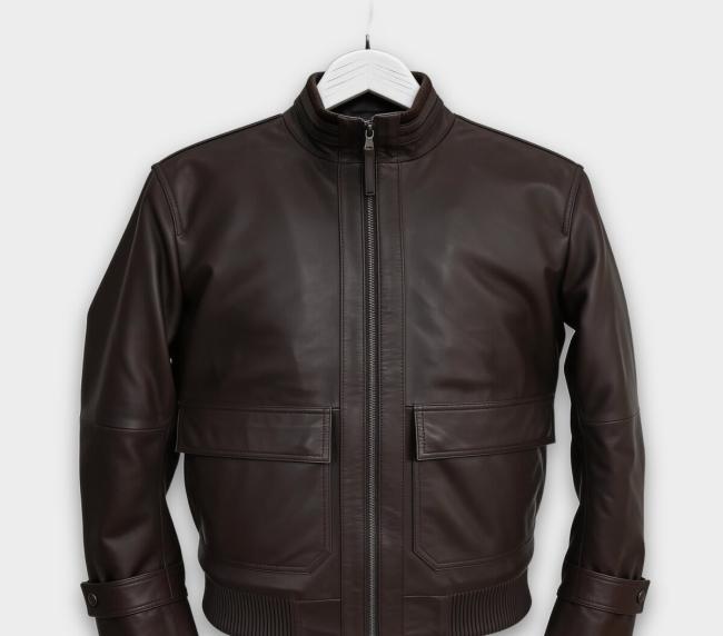 Brown Leather Bomber Jacket