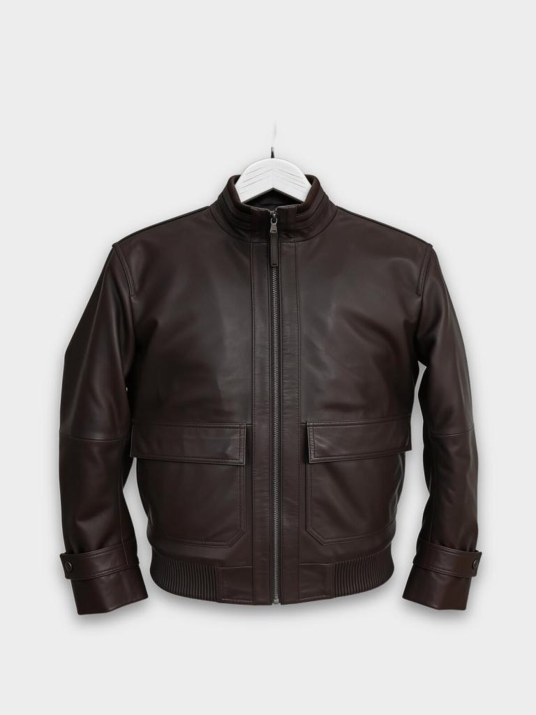 Brown Leather Bomber Jacket
